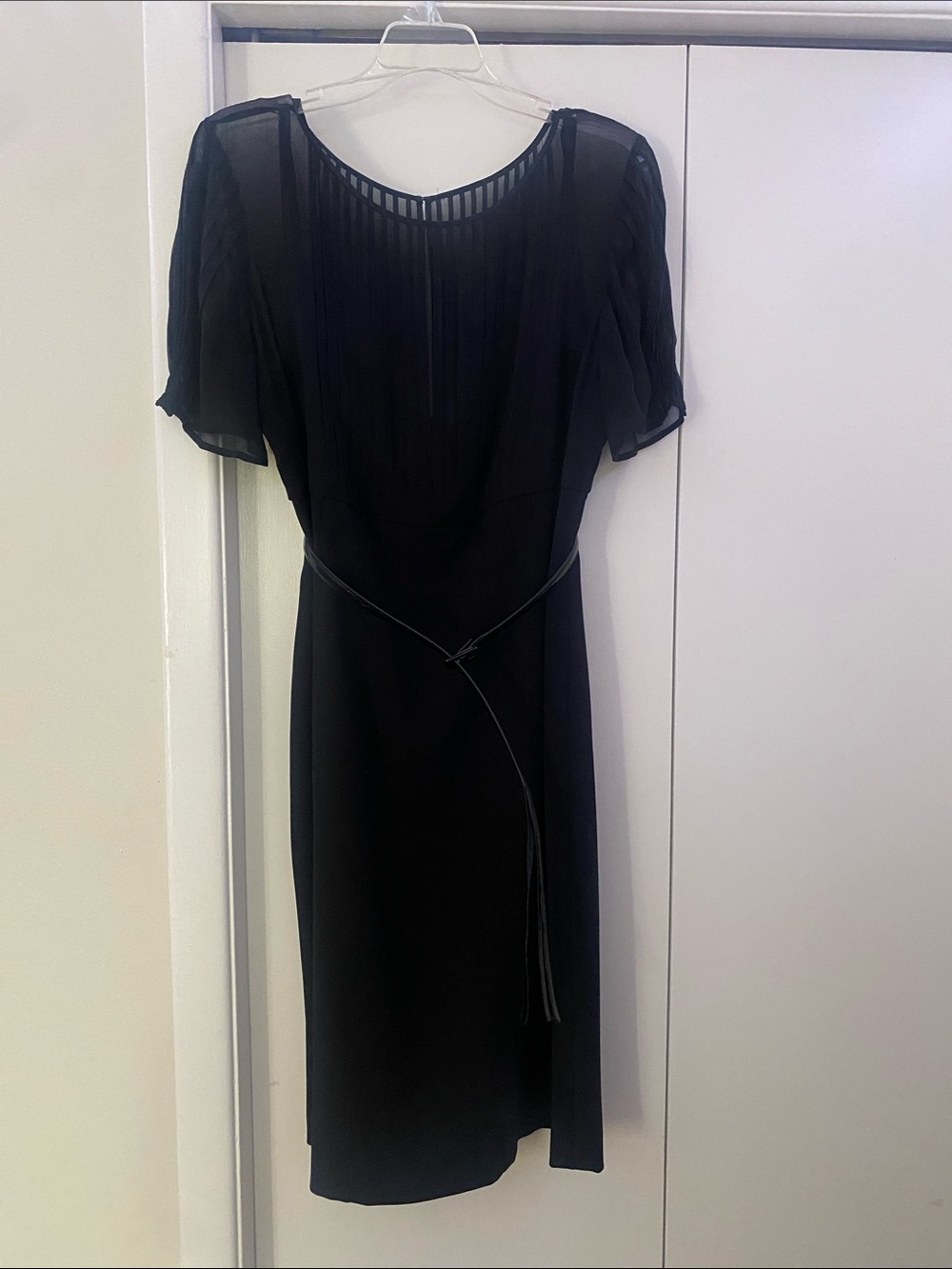 Jones New York Black Midi Dress with Sheer Pleated Yoke